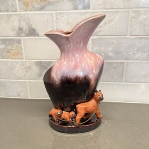 Vintage Tilso Ceramic Vase Boxer Mom And Puppies